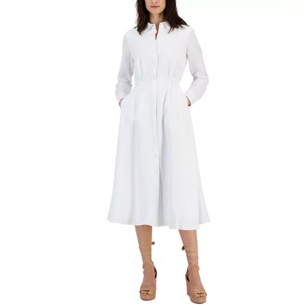 NWT Alfani Long Sleeve Printed Linen Shirtdress